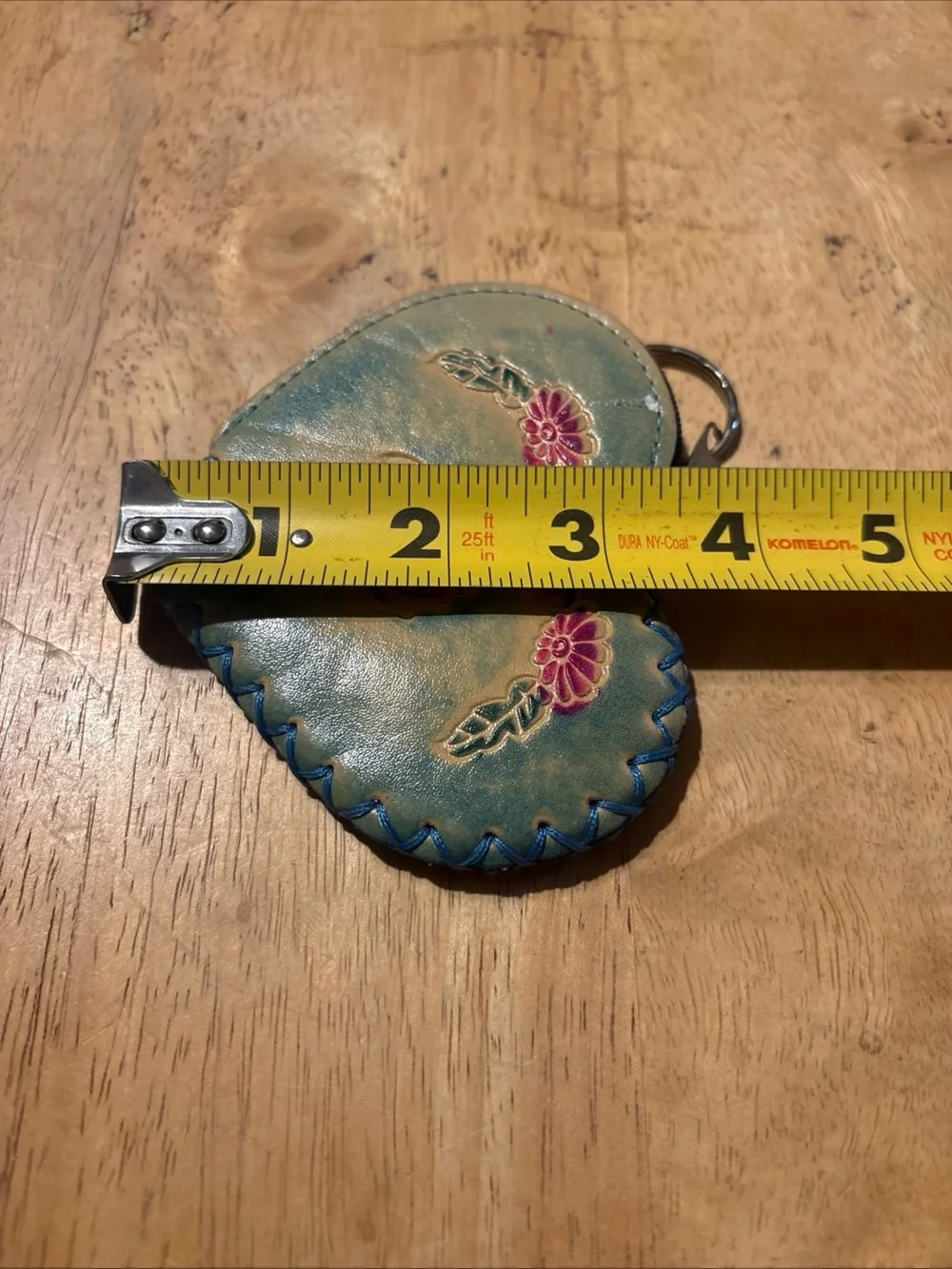 Handcrafted Heart Key & Coin Holder in Teal with Pink Floral Accents